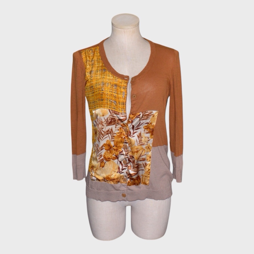 Anthropologie Guinevere Charmeuse Splice‎ Button Front Cardigan